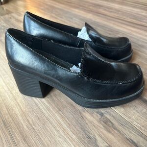 Lower East Side Vtg Y2K 90s Platform Chunky Heel Loafer Size 6.5 Black Plaid